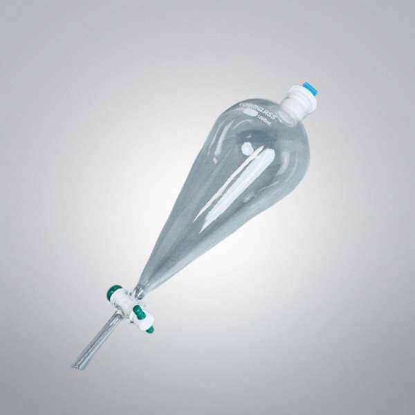 Chemglass Separatory Funnel Squibb 1 L with PTFE Stopcock and #27 Stopper Glassware Chemglass