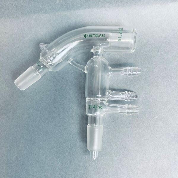 Chemglass Short Path Distilling Head Jacketed 10/18 Thermometer Joint 14/20 Lower Joint Jointed Glassware Chemglass