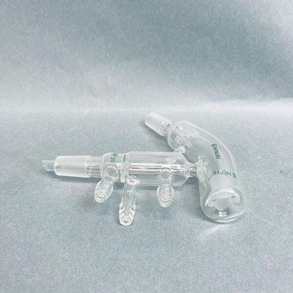 Chemglass Short Path Distilling Head Jacketed 10/18 Thermometer Joint 14/20 Lower Joint Jointed Glassware Chemglass