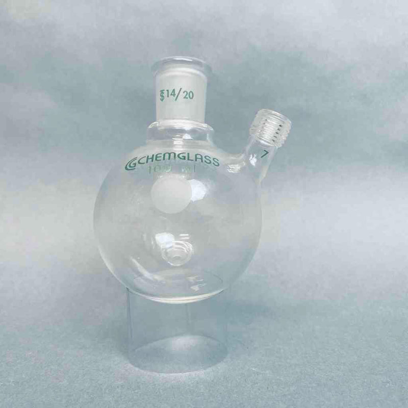 Chemglass Single Neck 100 ml Round Bottom Flask 14/20 with #7 Chem-Thread Inlet Jointed Glassware Chemglass