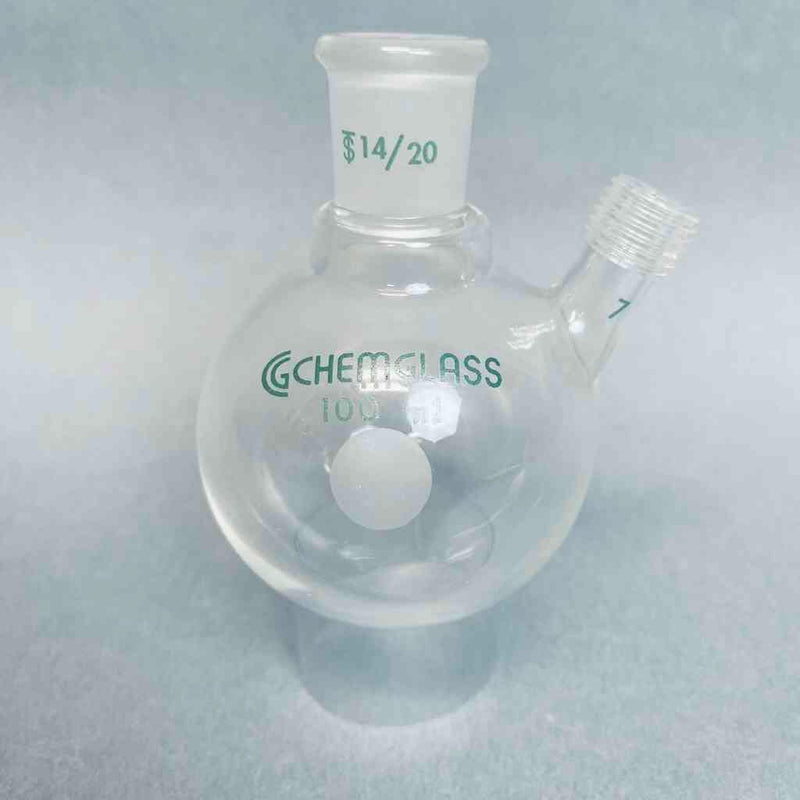 Chemglass Single Neck 100 ml Round Bottom Flask 14/20 with #7 Chem-Thread Inlet Jointed Glassware Chemglass