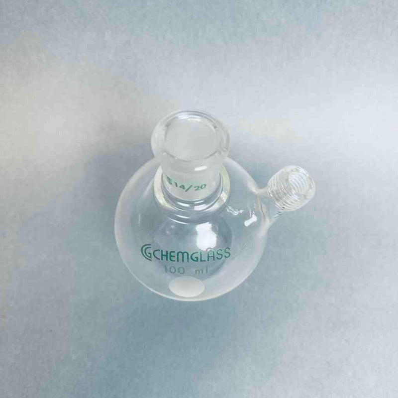 Chemglass Single Neck 100 ml Round Bottom Flask 14/20 with #7 Chem-Thread Inlet Jointed Glassware Chemglass