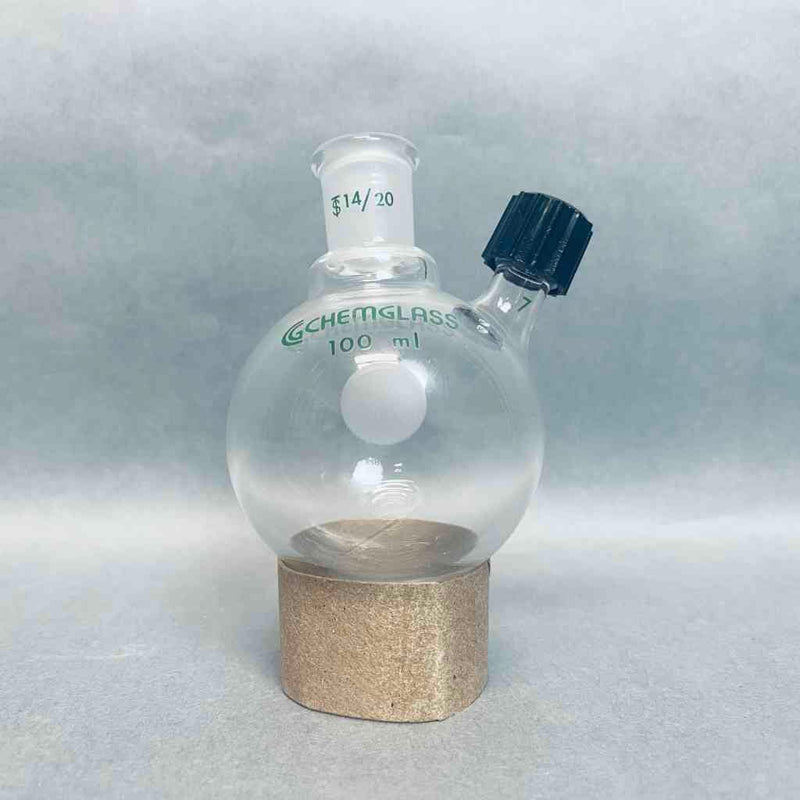 Chemglass Single Neck 100 ml Round Bottom Flask 14/20 with #7 Chem-Thread Inlet Jointed Glassware Chemglass