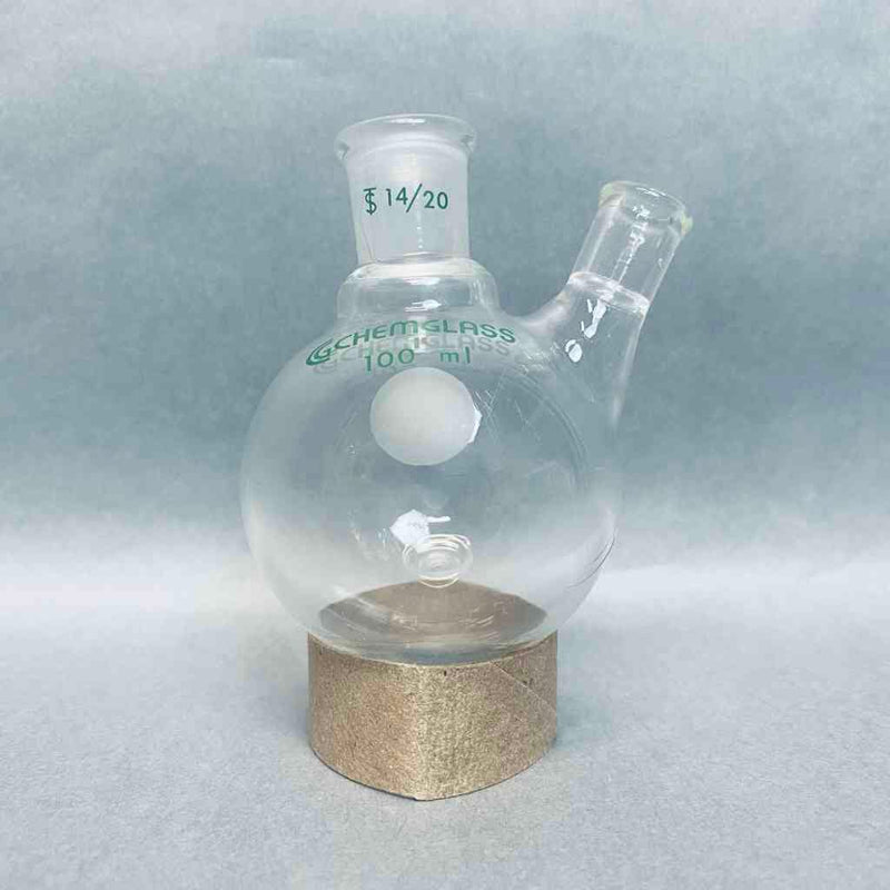 Chemglass Single Neck 100 ml Round Bottom Flask 14/20 with Side Tubulation Jointed Glassware Chemglass