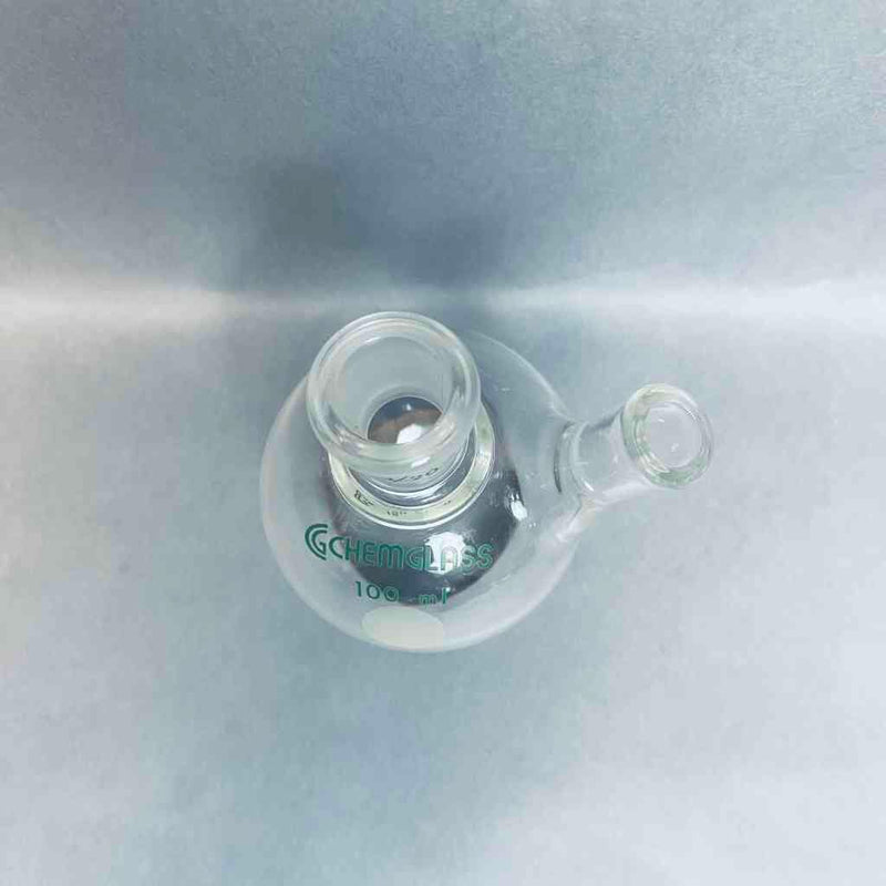 Chemglass Single Neck 100 ml Round Bottom Flask 14/20 with Side Tubulation Jointed Glassware Chemglass