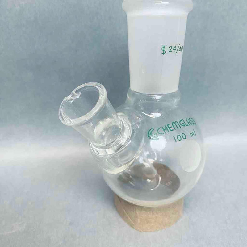 Chemglass Single Neck 100 ml Round Bottom Flask 24/40 STJ with Thermowell Jointed Glassware Chemglass