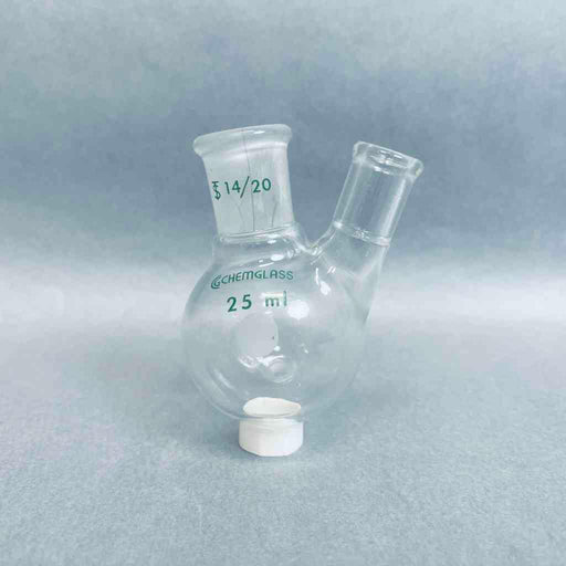 Chemglass Single Neck 25 ml Round Bottom Flask 14/20 with Side Tubulation Jointed Glassware Chemglass