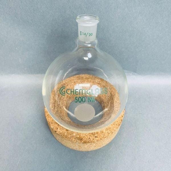 Chemglass Single Neck Round Bottom Flask 14/20 Joint Lot of 2 Flasks Jointed Glassware Chemglass