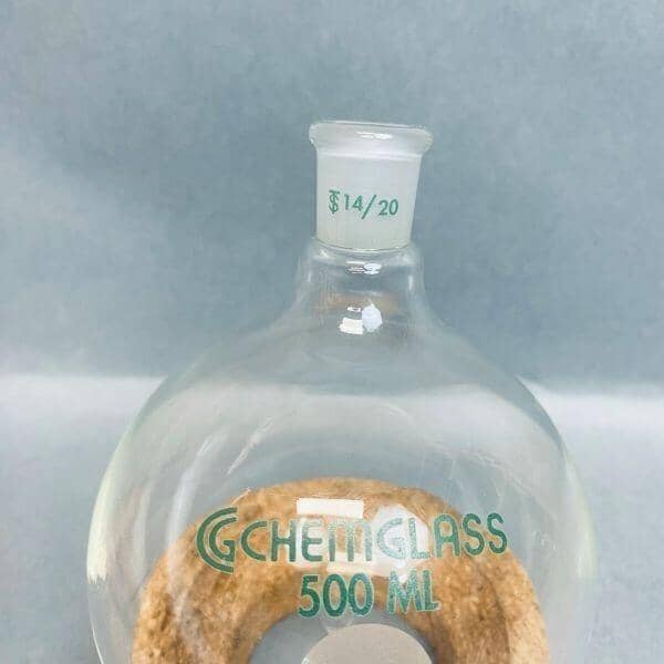 Chemglass Single Neck Round Bottom Flask 14/20 Joint Lot of 2 Flasks Jointed Glassware Chemglass