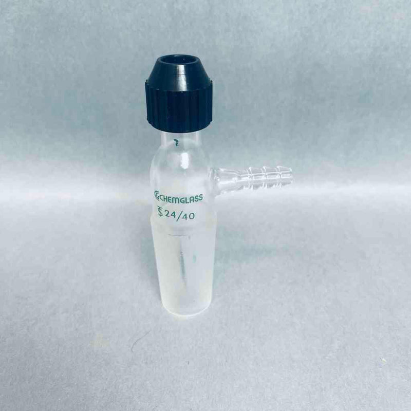 Chemglass Universal Adapter 24/40 Inner Joint #9 Chem-Thread with Side Hose Barb Jointed Glassware Chemglass