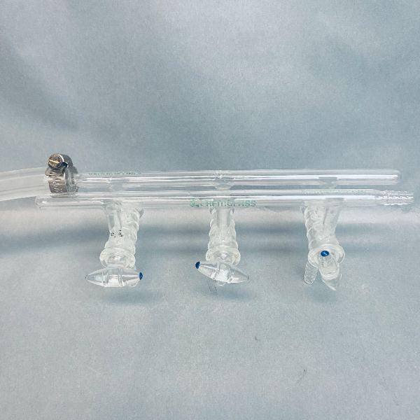Chemglass Vacuum and Inert Gas Manifold 280 mm 3 Ports Glass Stopcock Glassware Chemglass