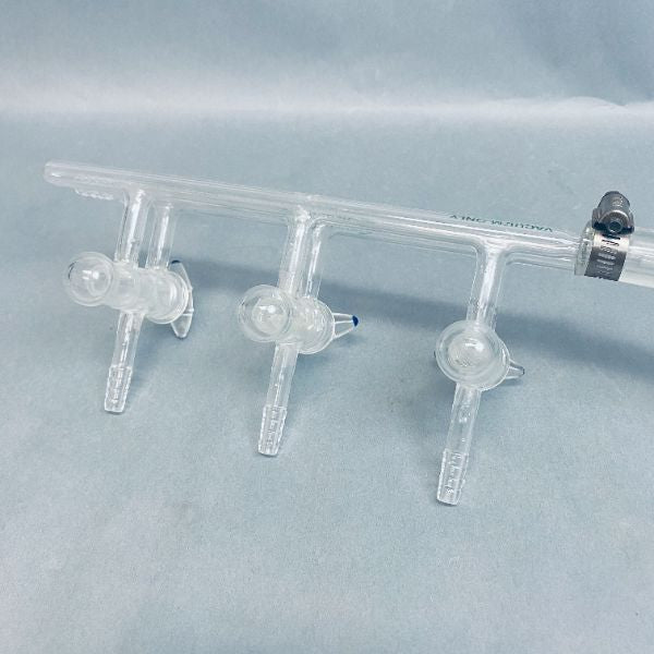Chemglass Vacuum and Inert Gas Manifold 280 mm 3 Ports Glass Stopcock Glassware Chemglass