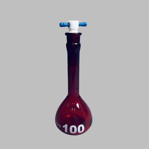 Chemglass Volumetric Flask 100 ml Amber with PTFE Stopper Total of 3 Flasks Glassware Chemglass