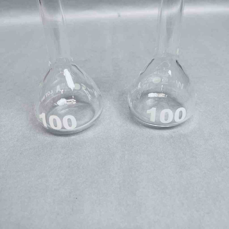 Chemglass Volumetric Flask 100 ml Class A Wide Mouth with PTFE Stopper Lot of 2 Flasks Glassware Chemglass
