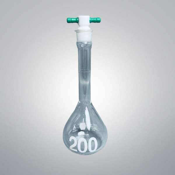 Chemglass Volumetric Flask 200 ml with #19 PTFE Stopper Total of 5 Flasks Glassware Chemglass