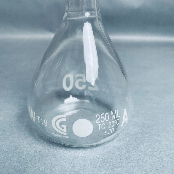 Chemglass Volumetric Flask 250 ml with #19 PTFE Stopper Total of 5 Flasks Glassware Chemglass