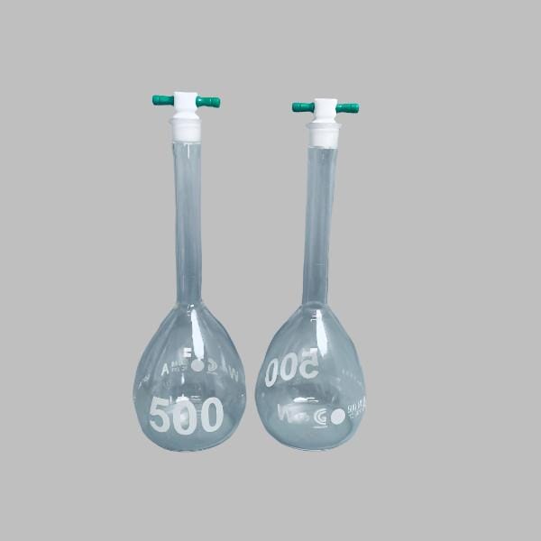 Chemglass Volumetric Flask 500 ml Grade A with PTFE Stopper Total of 2 Flasks Lab Consumables::Tubes, Vials, and Flasks Chemglass