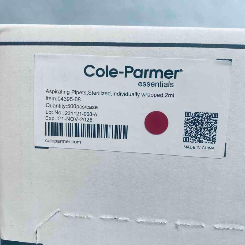 Cole-Parmer Aspirating Pipet 2 ml Sterile Individually Wrapped Case of 500 Pipets Pipets & Pipette Tips Cole-Parmer