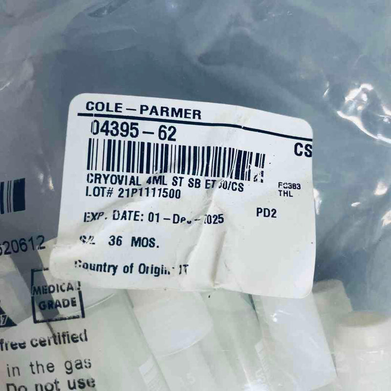 Cole Parmer Cryovial 4 ml Sterile Skirted Bottom 3 Packs with 50 Vials Each Vials Cole-Parmer