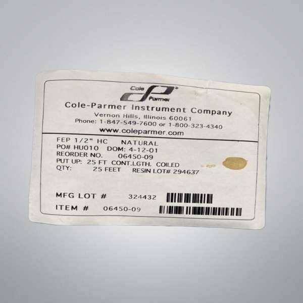 Cole Parmer Tubing 064050-09 FEP 25 ft.1/2 in. Other Cole-Parmer