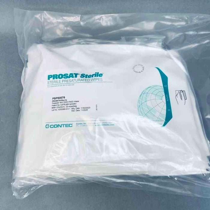 Contec PROSAT Sterile Polynit Heatseal Wipes 70% IPA 30% DI Water Total of 100 Wipes Cleaning Equipment & Kits Contec