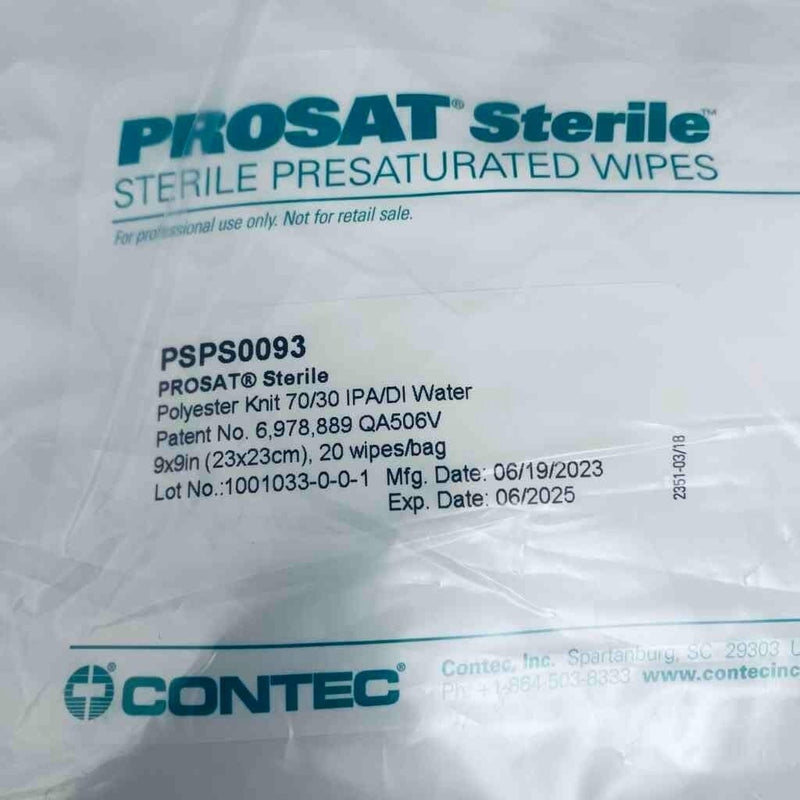 Contec PSPS0093 PROSAT Sterile Polynit Heatseal Wipes 70% IPA 30% DI Water Total of 400 Swabs and Wipes Contec