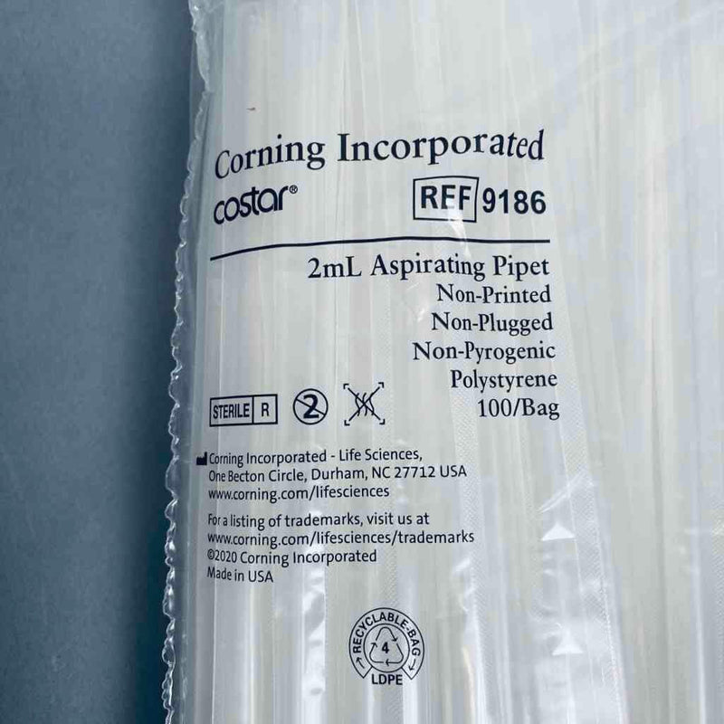 Corning 9186 Aspirating Pipet 2 ml Polystyrene Individually Wrapped Case of 1000 Pipets Pipets & Pipette Tips Corning