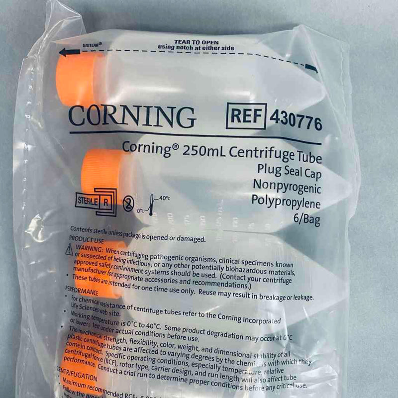 Corning Centrifuge Tube 250 ml Plug Seal Cap Sterile Lot of 114 Tubes Centrifuge Tubes Corning