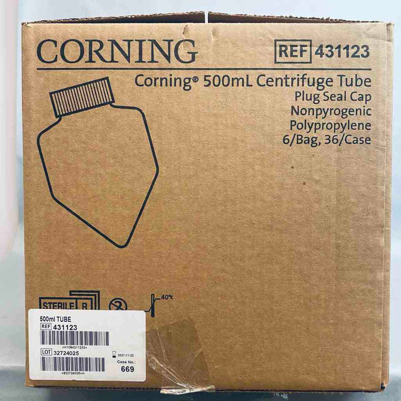 Corning Centrifuge Tube 500 ml Conical Bottom Polypropylene Case of 36 Tubes Centrifuge Tubes Corning