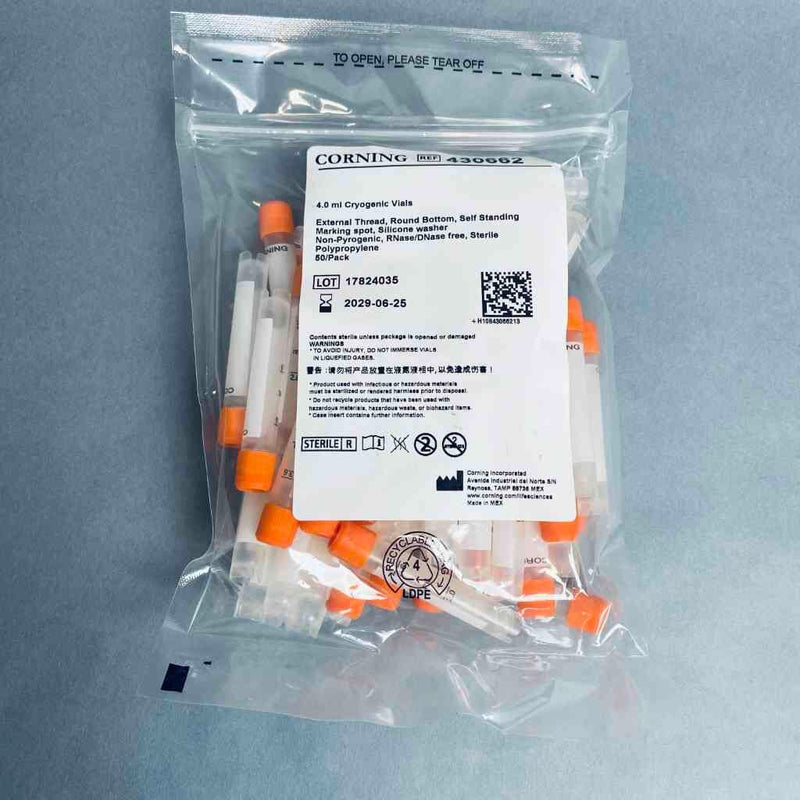 Corning Cryogenic Vial 4 mL External Thread Round Bottom Self Standing Case of 500 Vials Vials Corning
