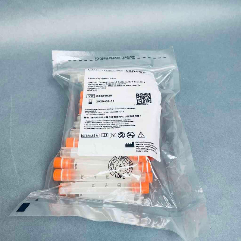 Corning Cryogenic Vial 5 mL Internal Thread Round Bottom Self Standing Case of 500 Vials Vials Corning