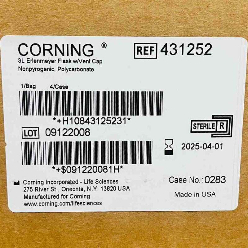 Corning Culture Flask 3L Vented Cap Erlenmeyer Fernbach Sterile Case of 4 Lab Culture Flask Corning