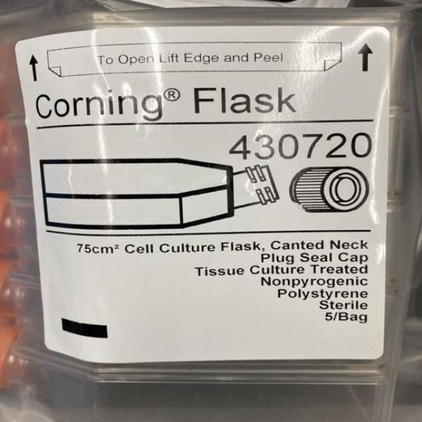 Corning Culture Flask U Shaped Canted Neck Plug Cap Total of 80 Flasks Lab Consumables::Tubes, Vials, and Flasks Corning
