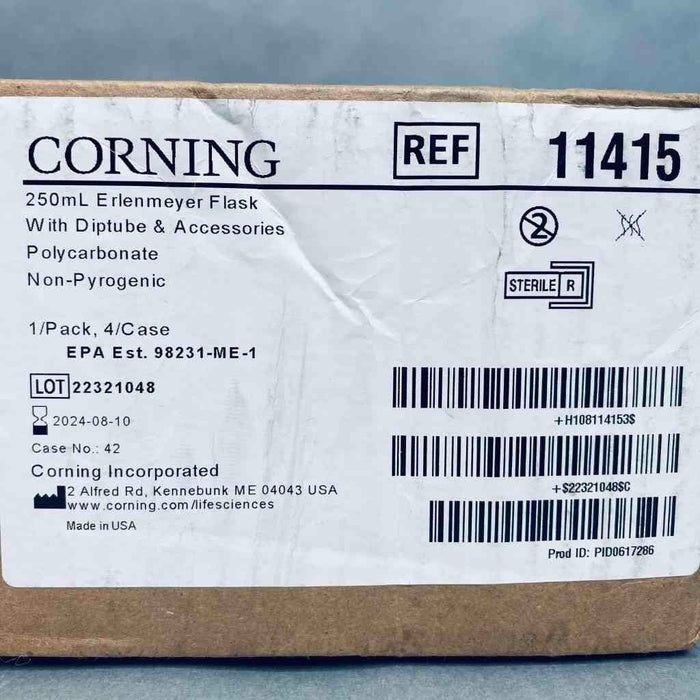 Corning Erlenmeyer Flask with Diptube and Accessories 250 ml Case of 4 Flasks Lab Flasks Corning