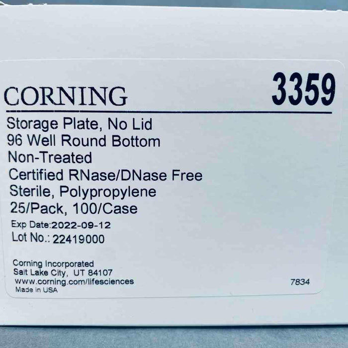Corning Microplate 96 Well 330 ul Sterile Polypropylene Case of 100 Plates Petri Dishes/Culture Plates Corning