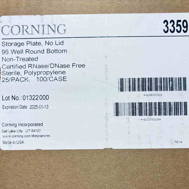 Corning Microplate 96 Well 330 ul Sterile Polypropylene Case of 100 Plates Petri Dishes/Culture Plates Corning
