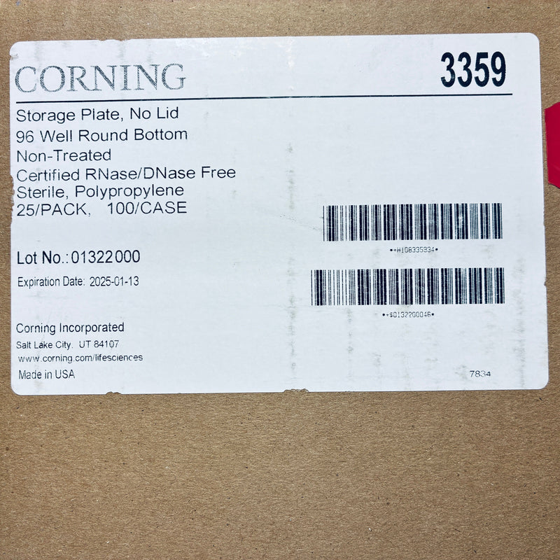 Corning Microplate 96 Well 330 ul Sterile Polypropylene Case of 100 Plates Petri Dishes/Culture Plates Corning