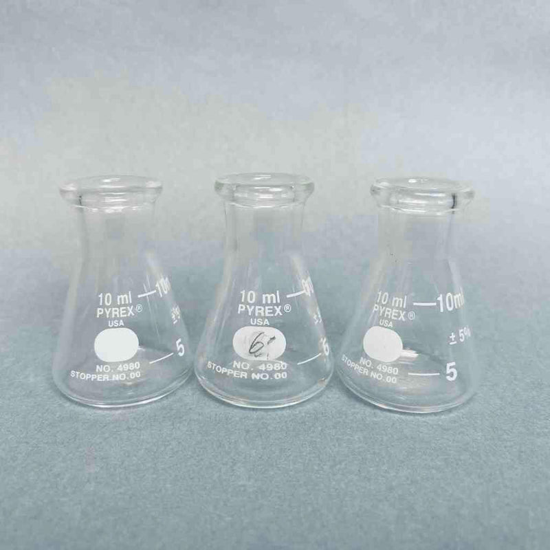 Corning Pyrex Erlenmeyer Flask 10 ml Heavy Duty Lot of 3 Flasks Lab Flasks Corning
