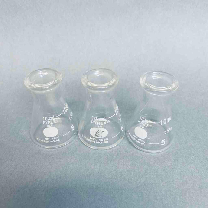 Corning Pyrex Erlenmeyer Flask 10 ml Heavy Duty Lot of 3 Flasks Lab Flasks Corning