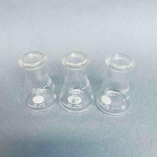 Corning Pyrex Erlenmeyer Flask 10 ml Heavy Duty Lot of 3 Flasks Lab Flasks Corning