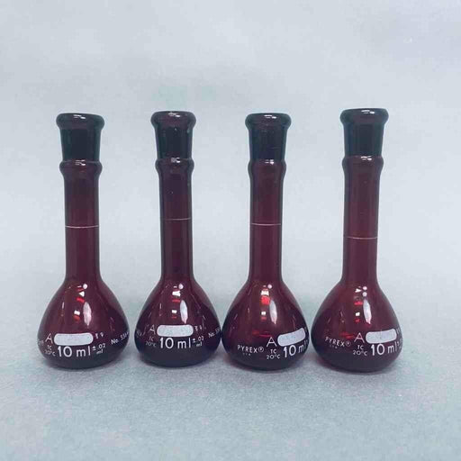 Corning Pyrex Low Actinic Volumetric Flask 10 ml Red Lot of 4 Flasks Glassware Corning