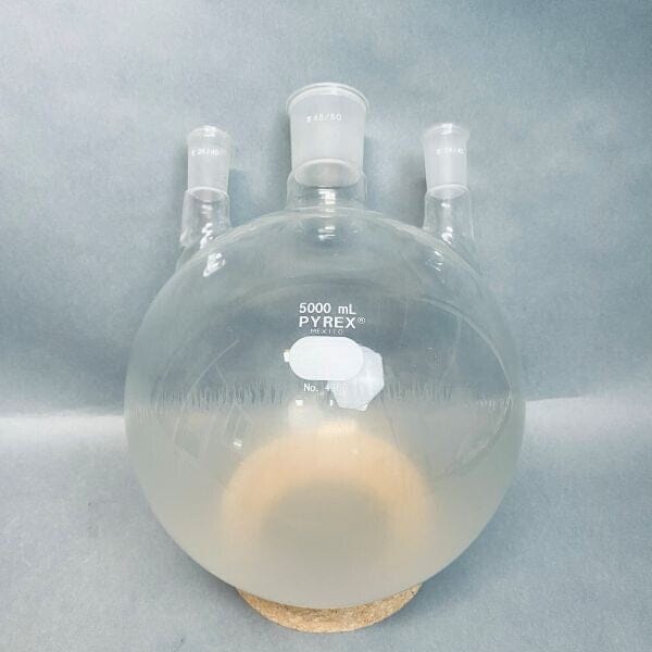 Corning Pyrex Round Bottom Flask Vertical 3 Neck Heavy Wall 5L CN 45/50 SN 24/40 Glassware Corning
