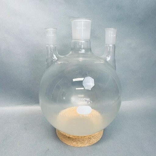 Corning Pyrex Round Bottom Flask Vertical 3 Neck Heavy Wall 5L CN 45/50 SN 24/40 Glassware Corning