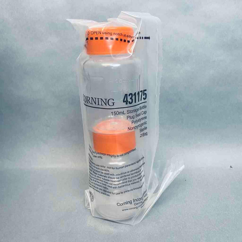 Corning Storage Bottle 150 ml Plug Seal Cap Sterile Polystyrene Lot of 48 Bottles Bottles Corning