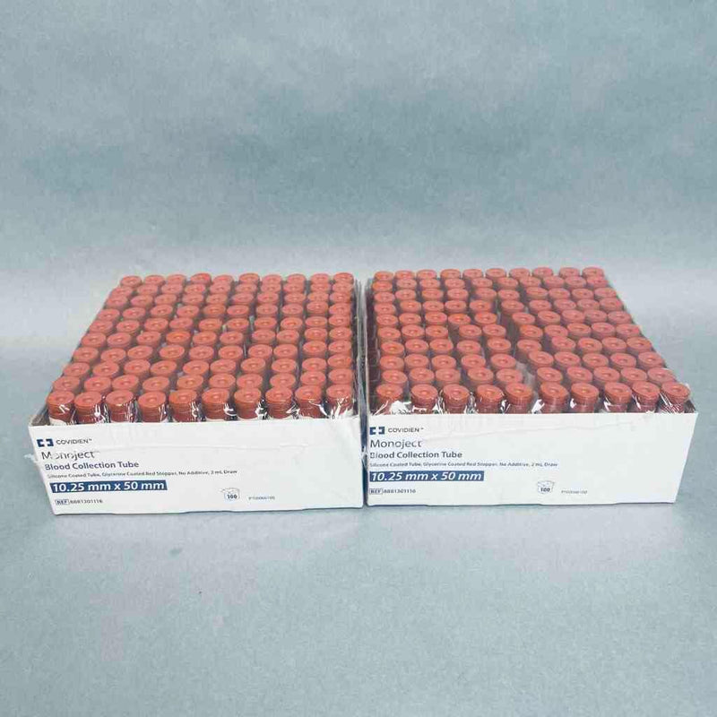 Covidien Monoject Blood Collection Tube 2 ml 10.25 mm x 50 mm 2 Packs of 100 Tubes Each Blood Collection Tubes Covidien