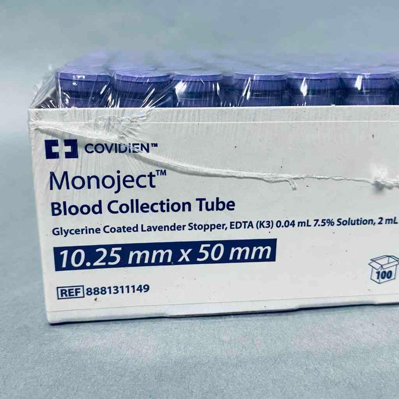 Covidien Monoject Blood Collection Tube 2 ml 10.25 mm x 50 mm 5 Packs of 100 Tubes Each Blood Collection Tubes Covidien