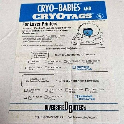 Cryo-Babies Rainbow Laser Tag Label for 0.5 ml Tubes 2300 Labels Other Cryo-Babies