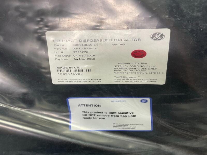 Cytiva CellBag Disposable Bioreactor 0.5 to 5 L CB0010L10-34 Lab Equipment::Bioreactors & Fermenters Cytiva