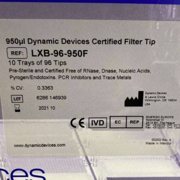 Dynamic Devices Pipette Tips 950 ul Filtered 6 Racks — Life Sciences ...