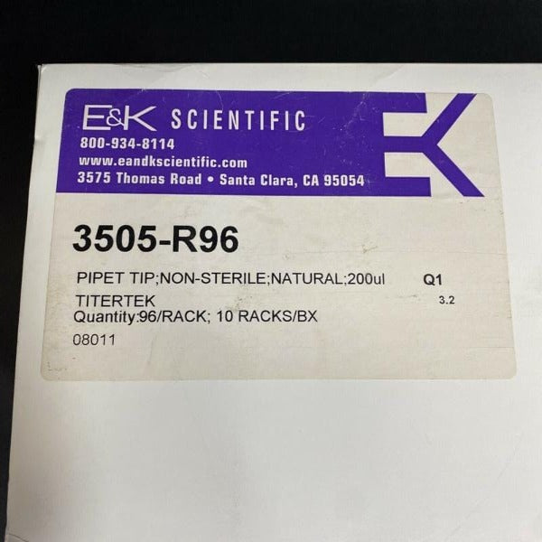 E&K Scientific 3505-R96 Pipette Tips 200 ul 10 Racks of 96 Tips Ea for Titertek Pipettes & Pipette Tips E&K Scientific